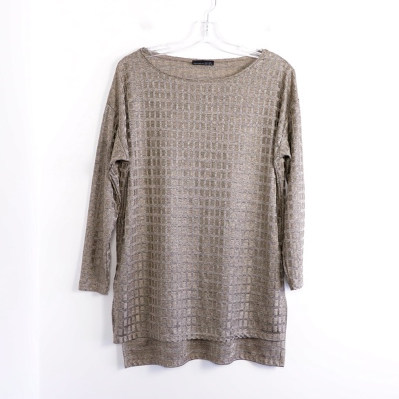 Zara stretch metallic bronze tunic top loose fit L